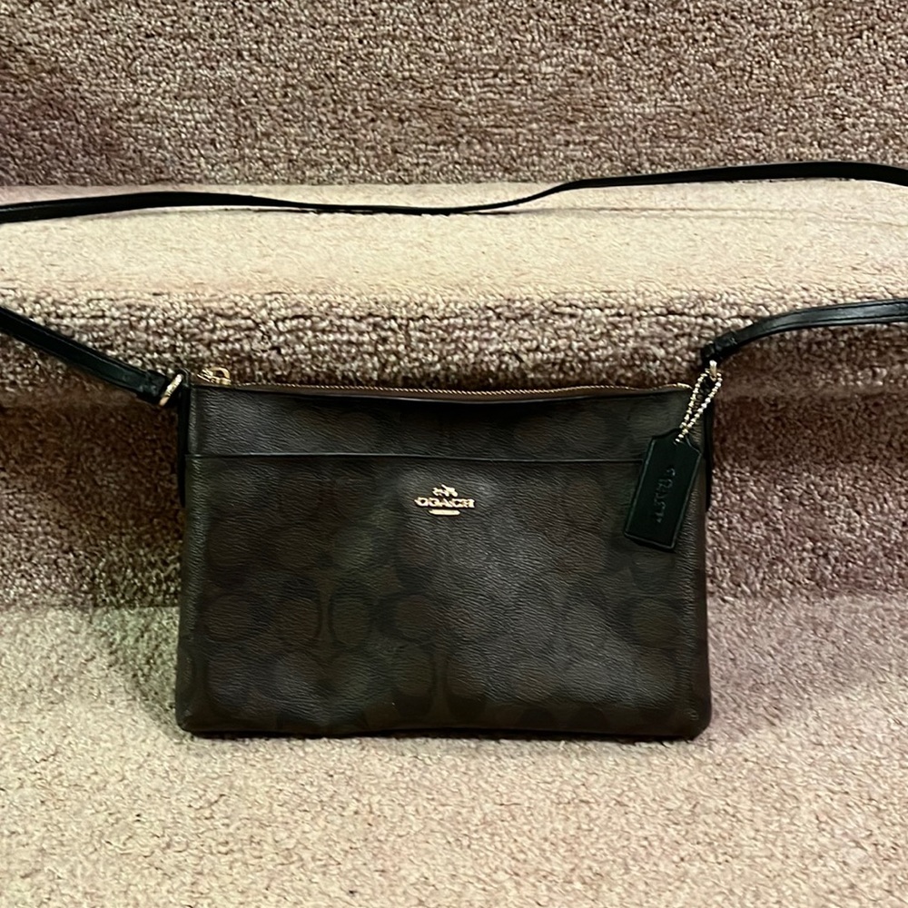 Coach Brown Signature Crossbody Bag with Black Strap